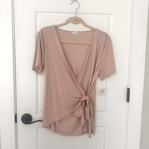 Short sleeved pink faux wrap top, Brass Plum by Nordstroms